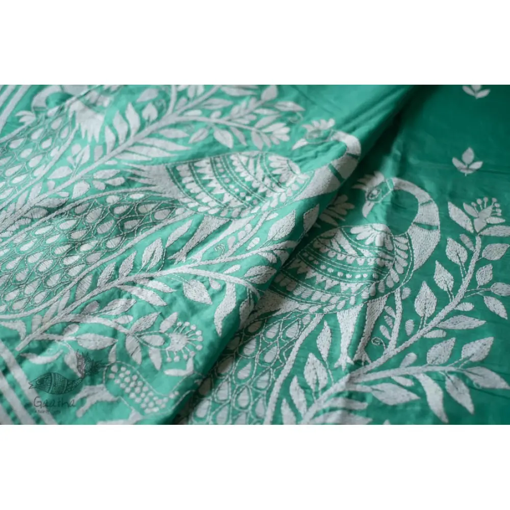 shop Kantha Hand Embroidered Silk Saree