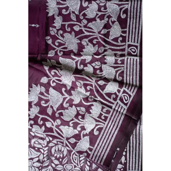 shop Kantha Hand Embroidered Silk Saree