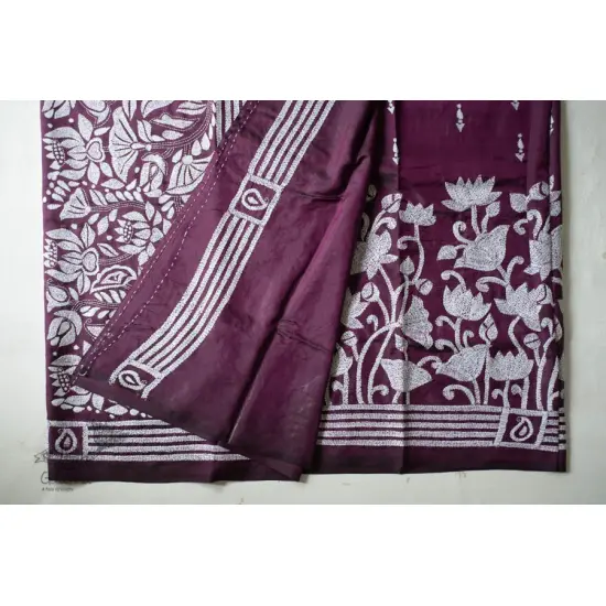 shop Kantha Hand Embroidered Silk Saree