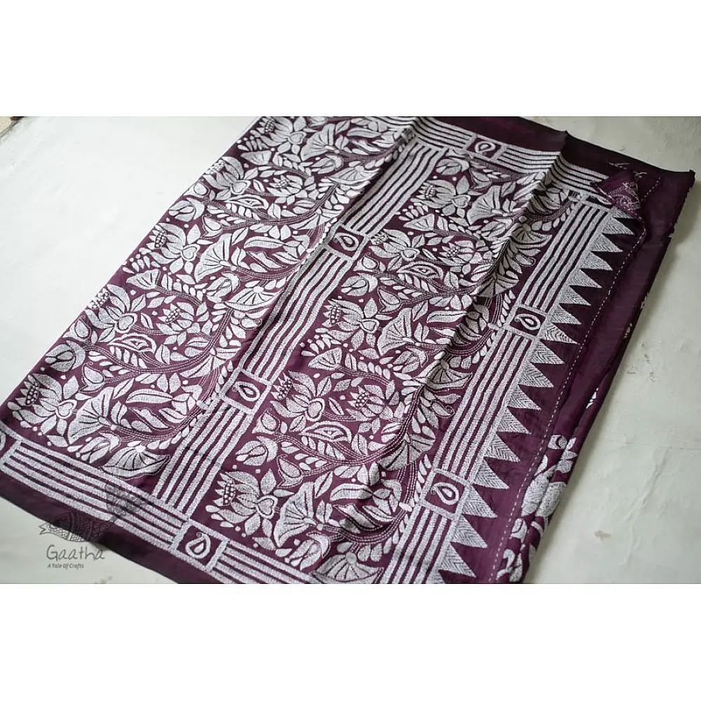 shop Kantha Hand Embroidered Silk Saree