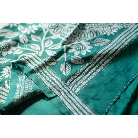 shop Kantha Hand Embroidered Silk Saree