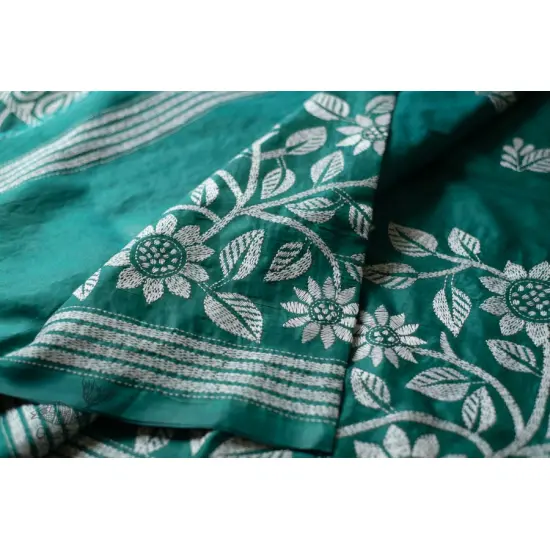 shop Kantha Hand Embroidered Silk Saree