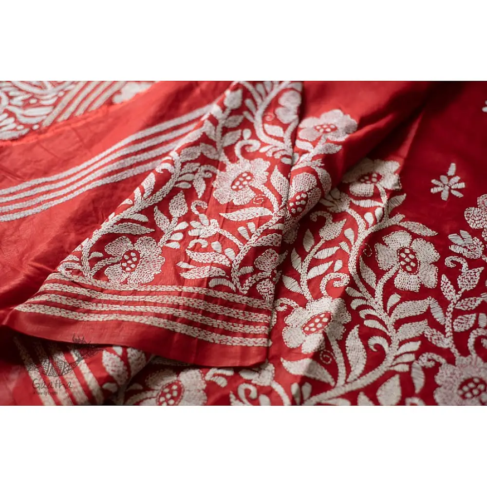 shop Kantha Hand Embroidered Silk Saree