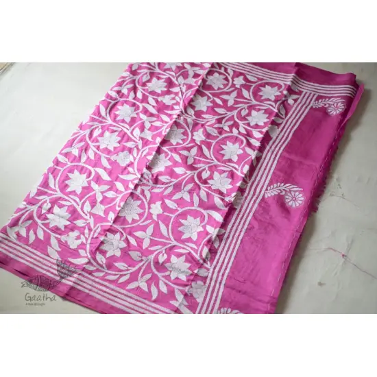 shop Kantha Hand Embroidered Silk Saree