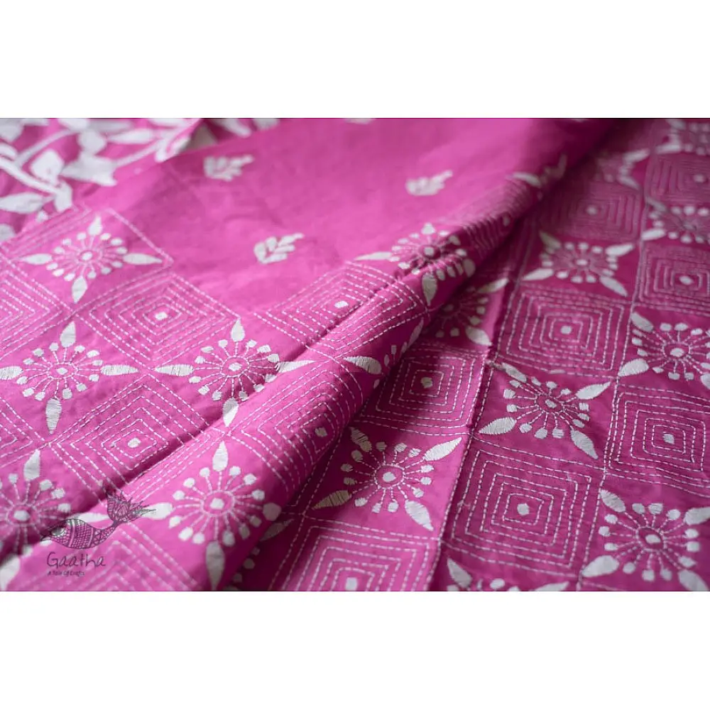 shop Kantha Hand Embroidered Silk Saree