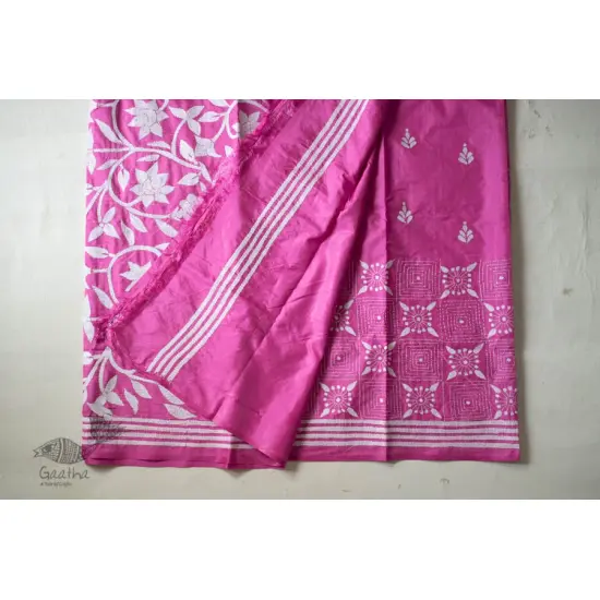 shop Kantha Hand Embroidered Silk Saree