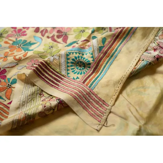 shop Kantha Hand Embroidered Silk Saree