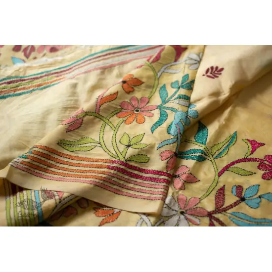 shop Kantha Hand Embroidered Silk Saree