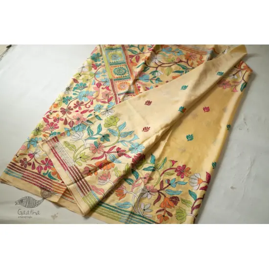 shop Kantha Hand Embroidered Silk Saree