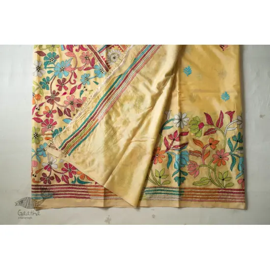 shop Kantha Hand Embroidered Silk Saree