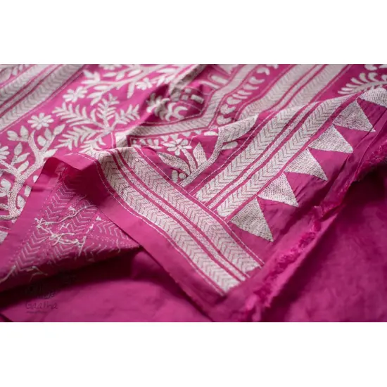 shop Kantha Silk Light Pink Saree 