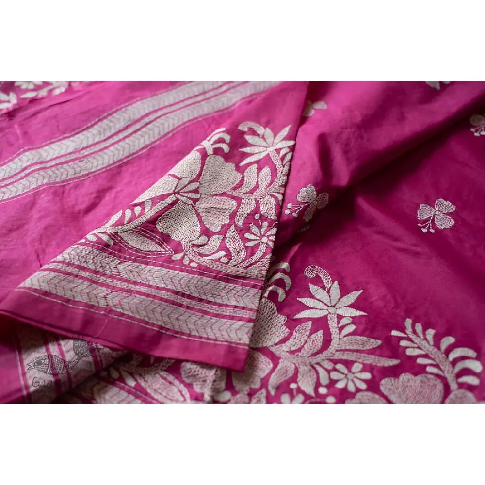 shop Kantha Silk Light Pink Saree 