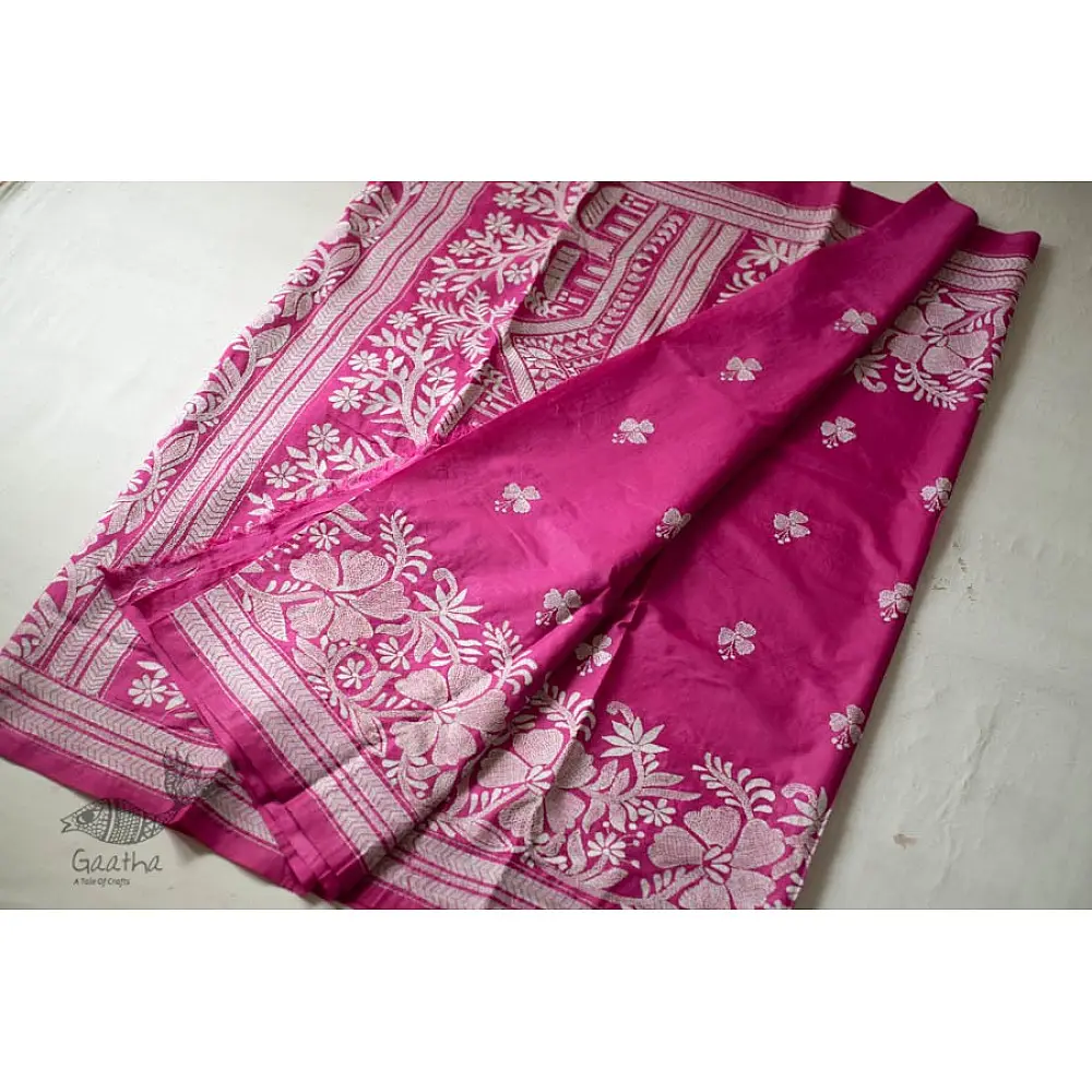 shop Kantha Silk Light Pink Saree 