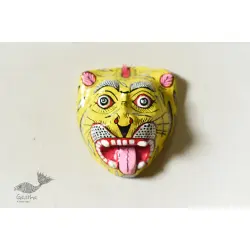 Pattachitra Mask | Hand painted Paper Mache ~ Yellow Lion Face (Two Options Large / Small)