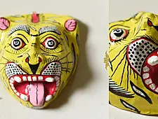 Pattachitra Mask | Hand painted Paper Mache ~ Yellow Lion Face (Two Options Large / Small)