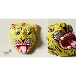 Pattachitra Mask | Hand painted Paper Mache ~ Yellow Lion Face (Two Options Large / Small)