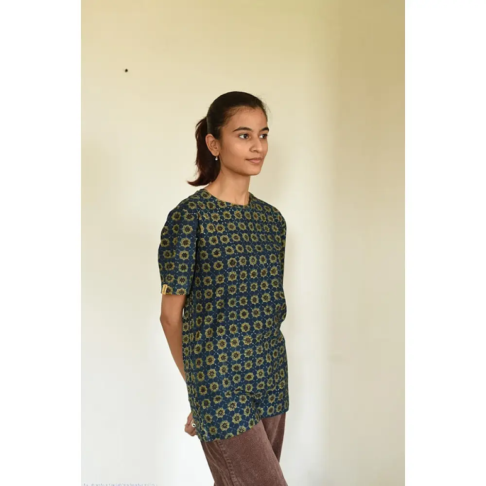 buy Ajrakh T-shirt - Block Printed & Natural Dyed 