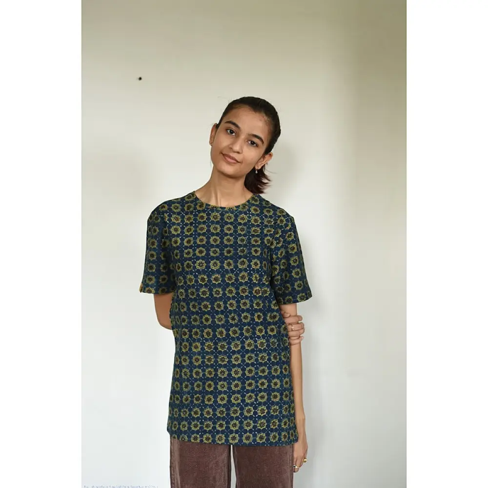 buy Ajrakh T-shirt - Block Printed & Natural Dyed 