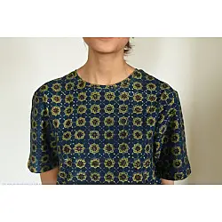 Ajrakh Indigo T-shirt - Block Printed & Natural Dyed
