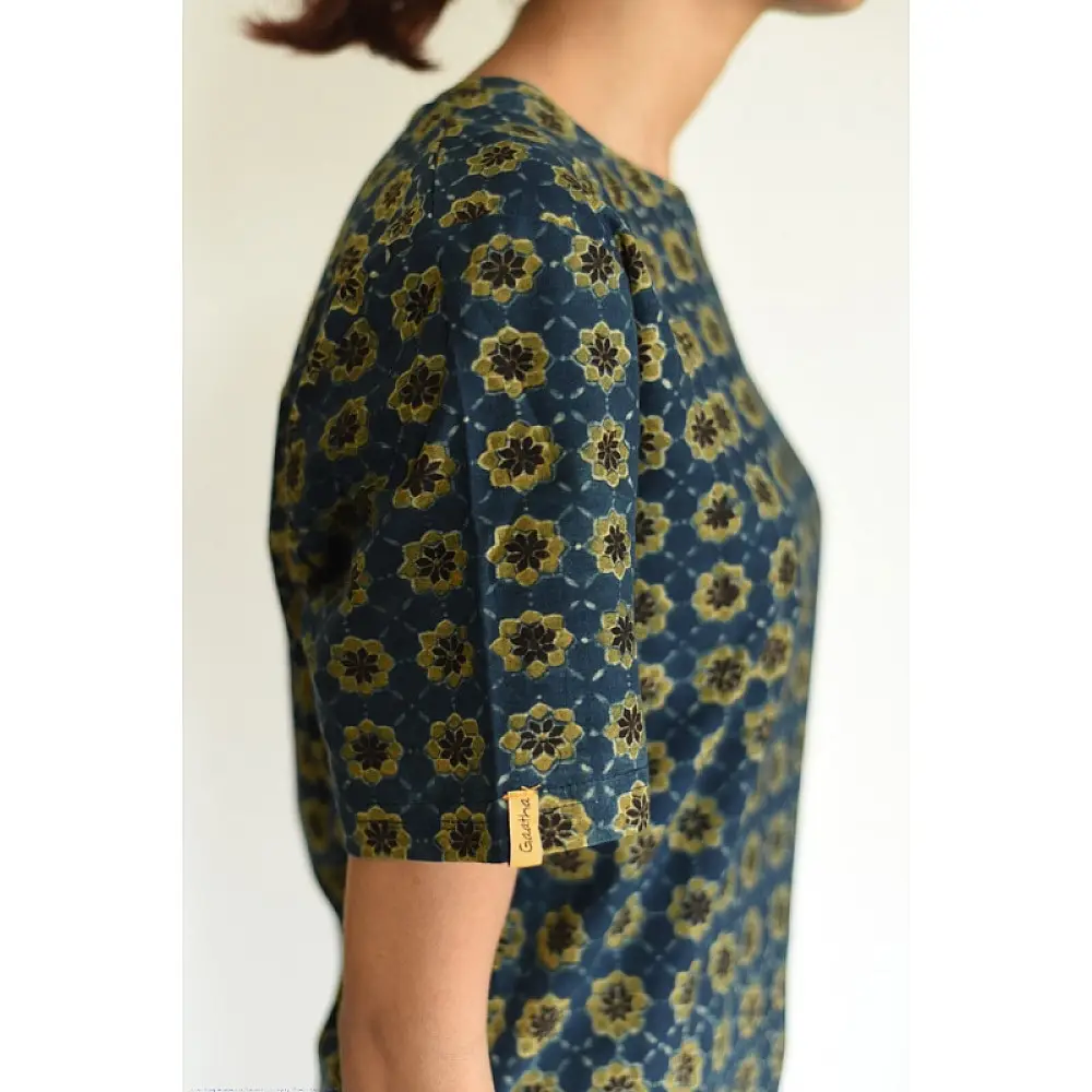 buy Ajrakh T-shirt - Block Printed & Natural Dyed 