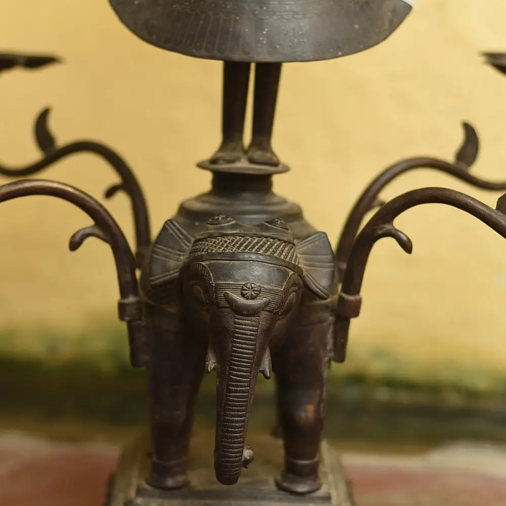 Antique from Khajuraho Brass - Elephant - Diya Stand