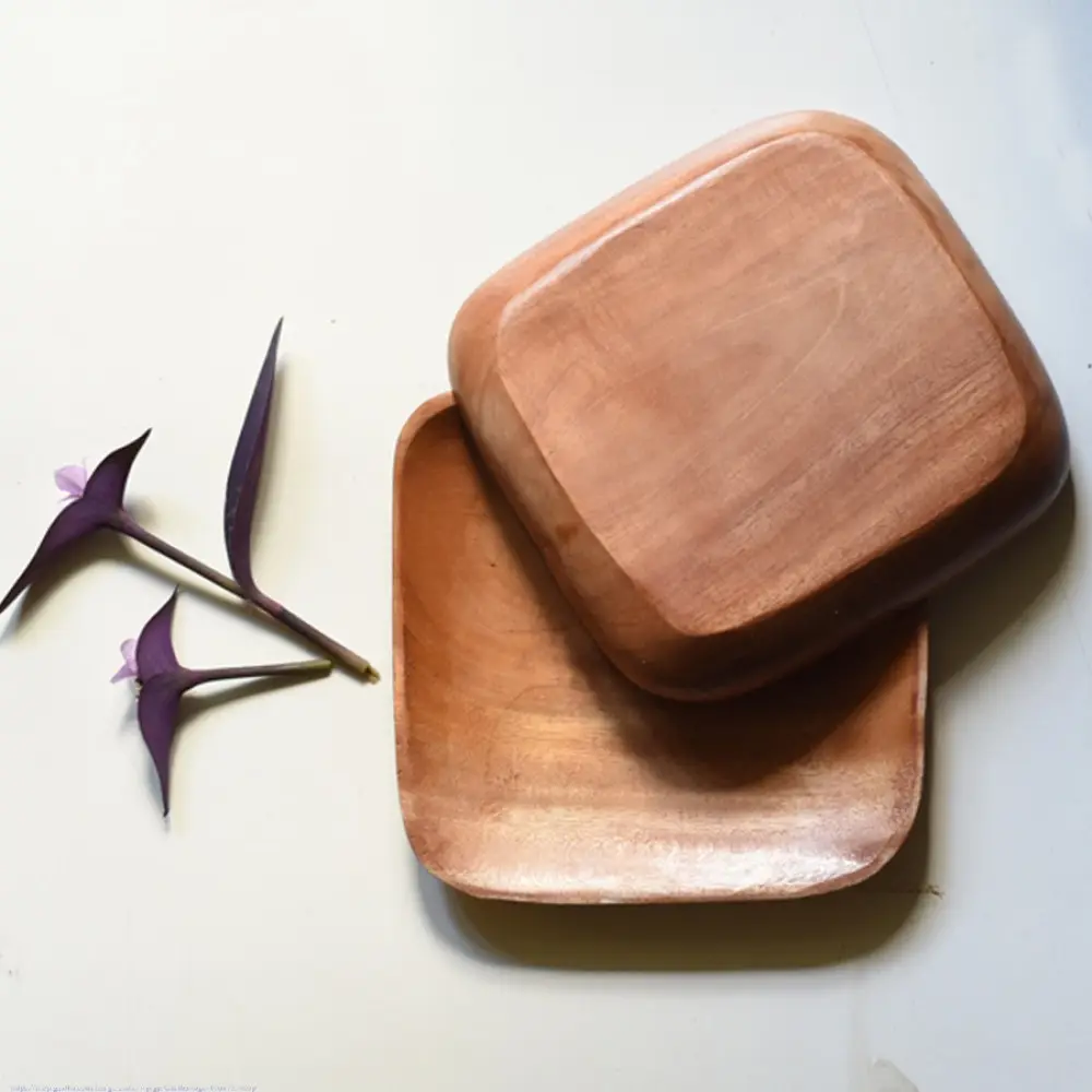handmade wooden square platters set of two with rounded corners