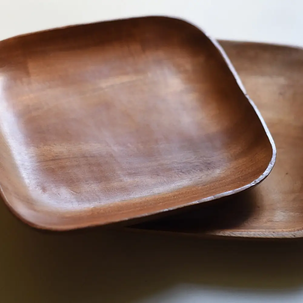 handmade wooden square platters set of two with rounded corners