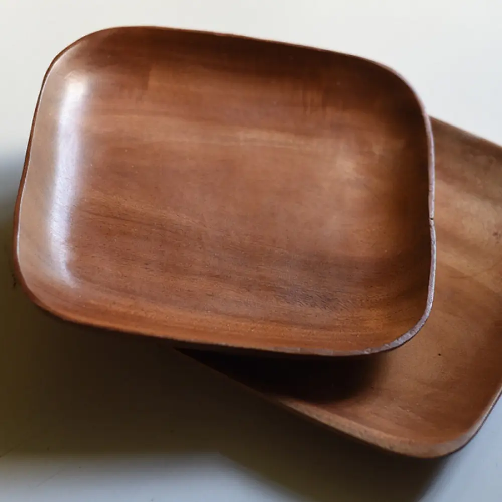 handmade wooden square platters set of two with rounded corners