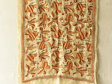 Pushparam . पुष्पारम | Kantha Tussar Silk Stole - Fish Hand Embroidery