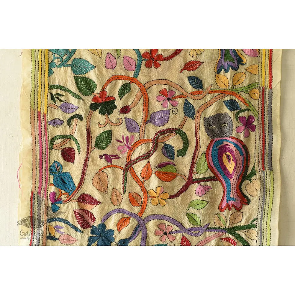 Hand Embroidered Kantha Silk Stole