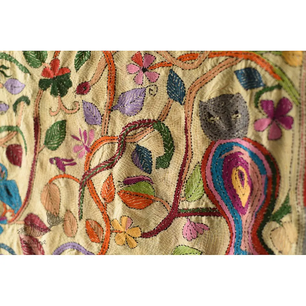 Hand Embroidered Kantha Silk Stole