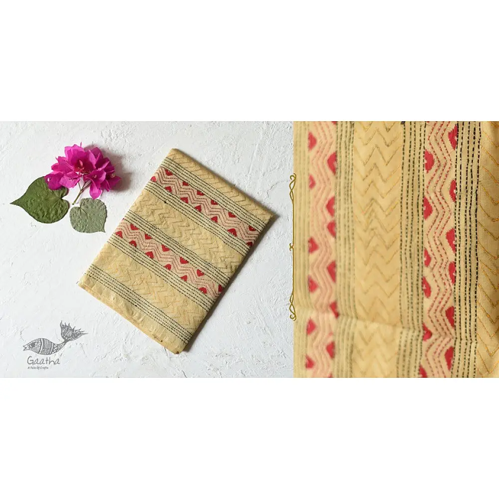 Hand Embroidered Kantha Tussar Silk Stole