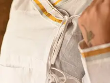 Raas | Unisex Handloom Cotton Kediyu ~ White with Golden Border