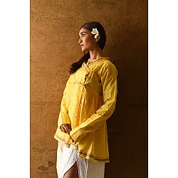 Raas | Angarkha Style Handloom Cotton Kediyu - Yellow
