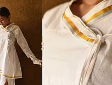 Raas | Unisex Handloom Cotton Kediyu ~ White with Golden Border