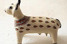 Madhuban . मधुबन ❁ Madhubani Hand Painted Paper Mache ~ Cow (Brown)