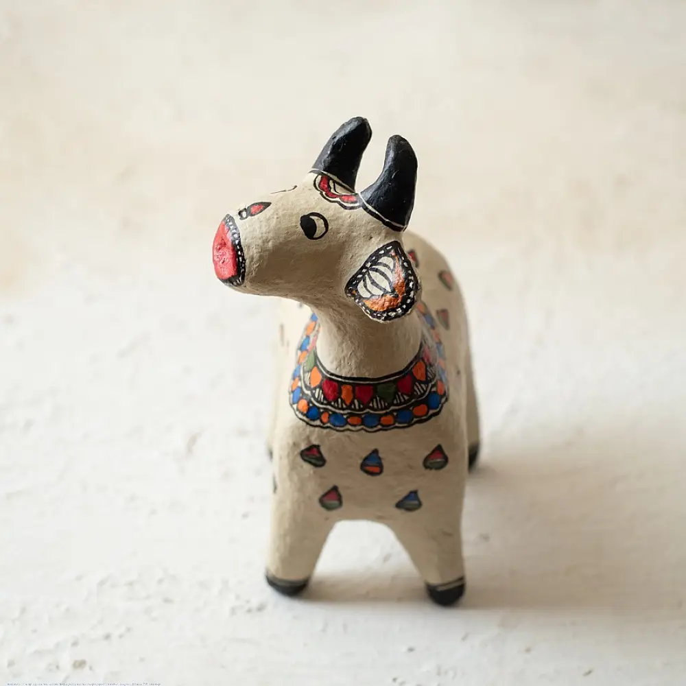shop Madhubani Hand Painted Paper Mache ~ Dhenu / Cow