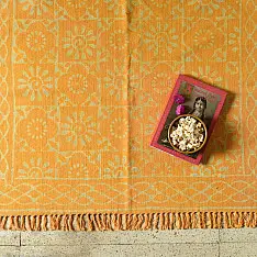 A finite infinity ❧ Dabu Block Printed Dhurrie ( 5 X 3 ) - Yellow