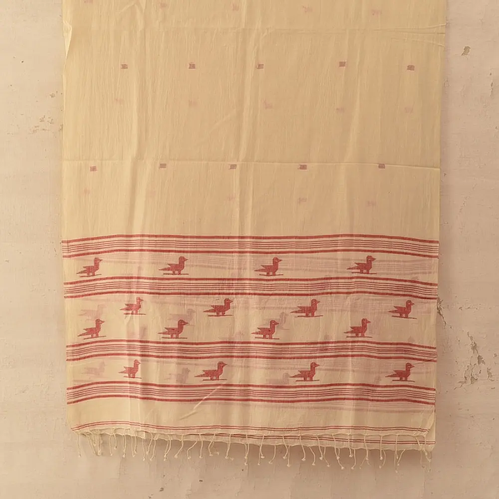 shop Handloom Soft Cotton Jamdani Stole - Bird Motif