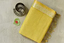 कमला | Handloom Cotton Saree With Zari border | Olivish mustard