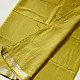 handloom pure cotton saree in subtle olivish mustard yellow featuring delicate micro stripes a woven silver zari border and soft beige handcrafted tassels