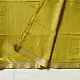 handloom pure cotton saree in subtle olivish mustard yellow featuring delicate micro stripes a woven silver zari border and soft beige handcrafted tassels