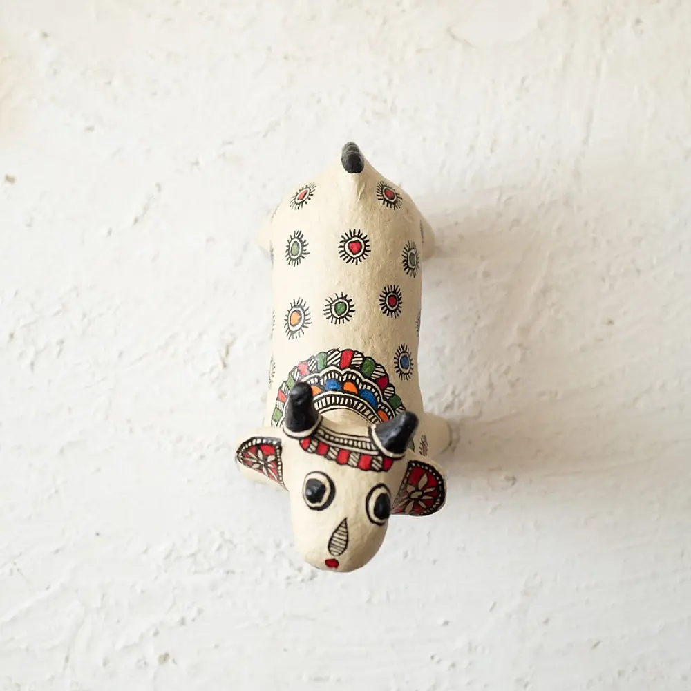 shop Madhubani Hand Painted Paper Mache ~ Nandi / Cow