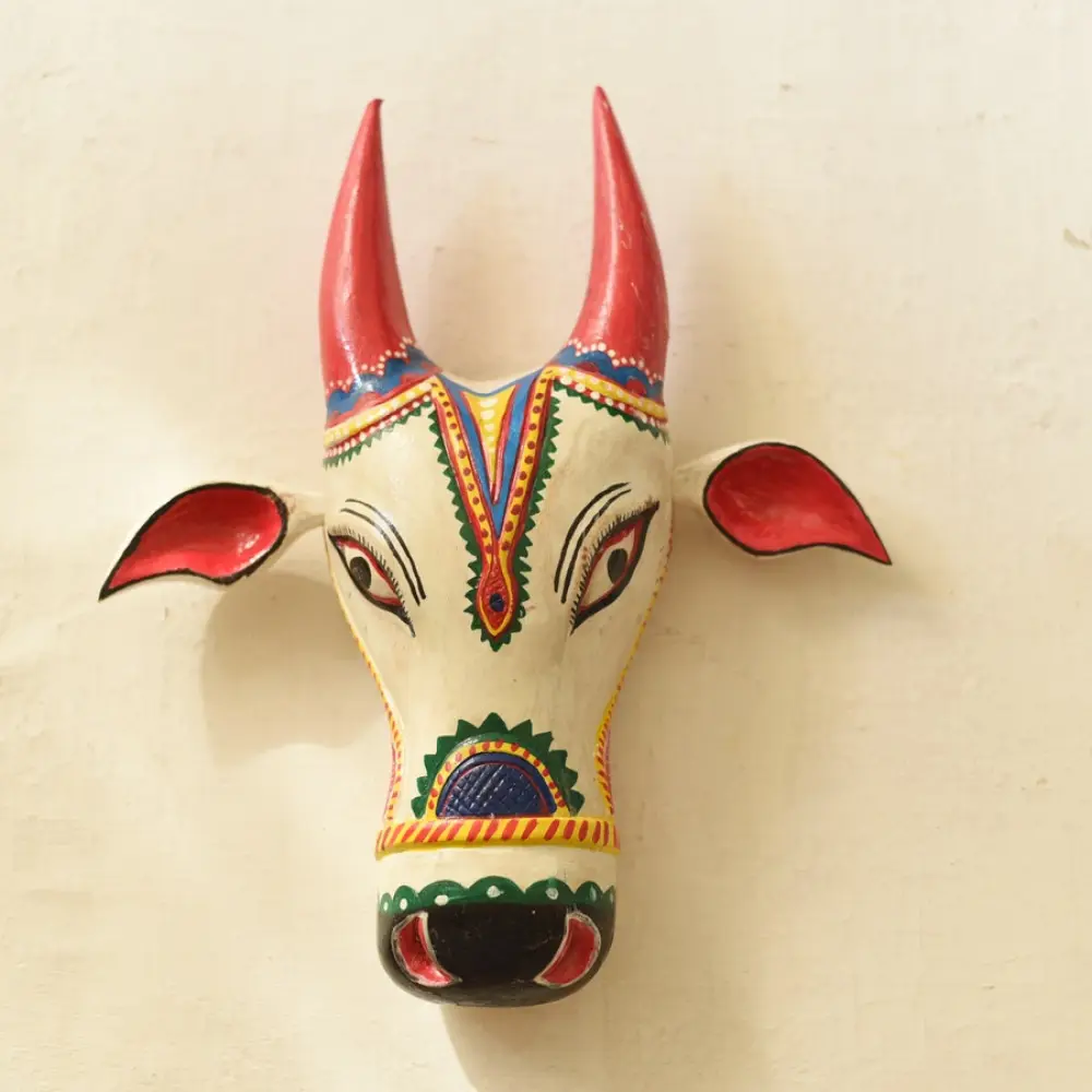 shop handmade wooden mask -  White Nandi