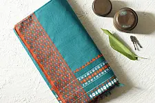 Sadaa . सदा ✡ Begampuri Cotton Saree - Teal Blue