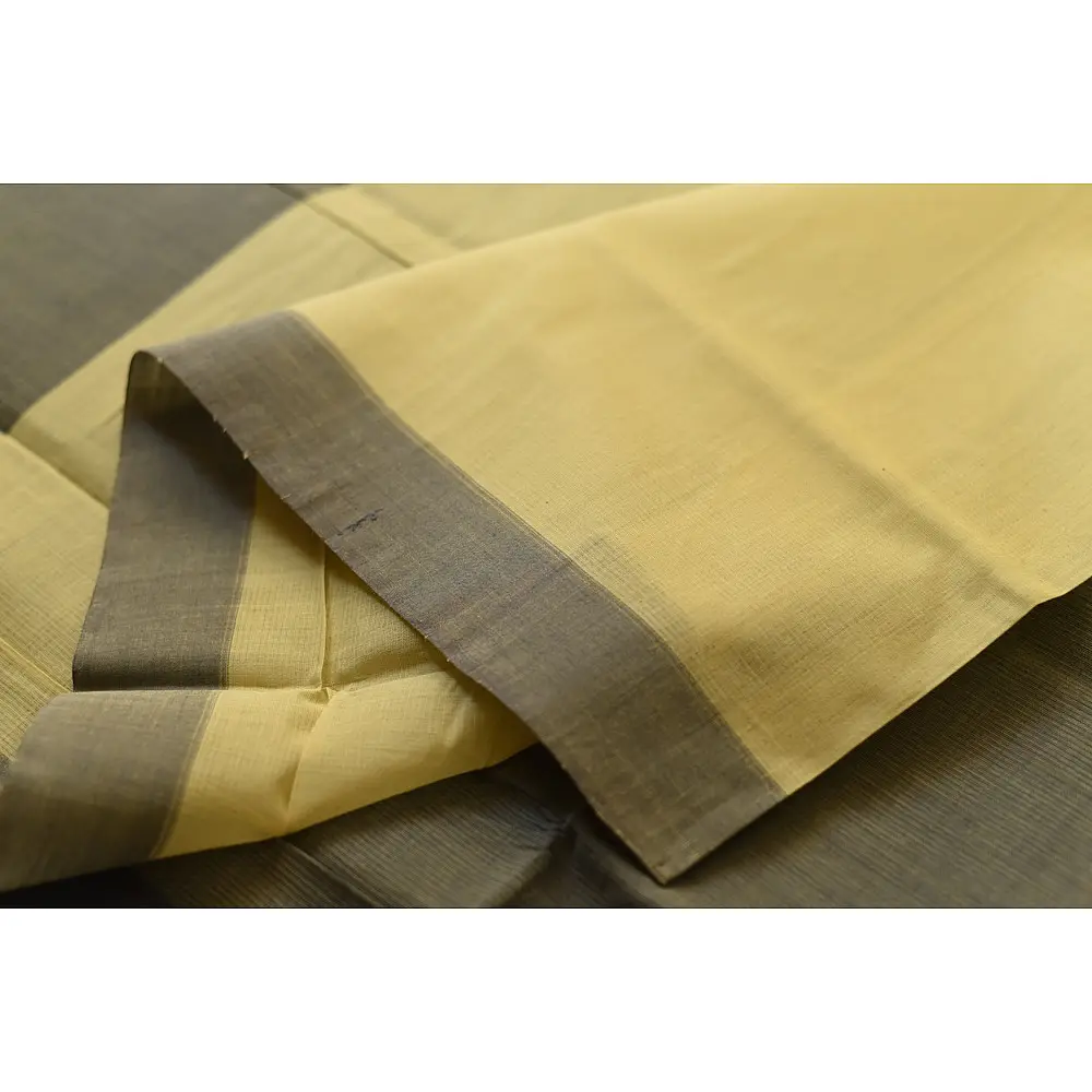 Handwoven cotton saree |  from Andhra Pradesh - Light Yellow