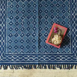 A finite infinity ❧ Indigo Natural Dyed Dhurrie ( 5 X 3 feet ) - Dabu