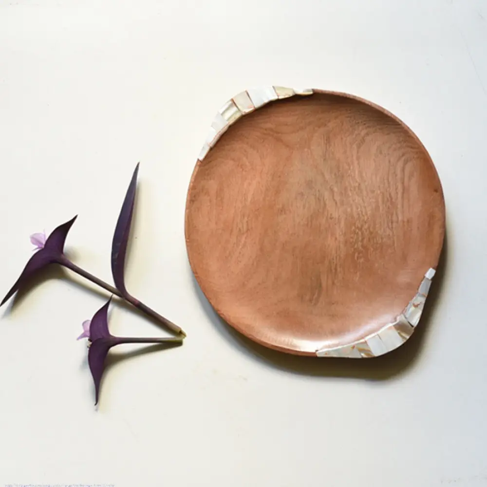 handmade wooden round platter with organic edge and natural finish