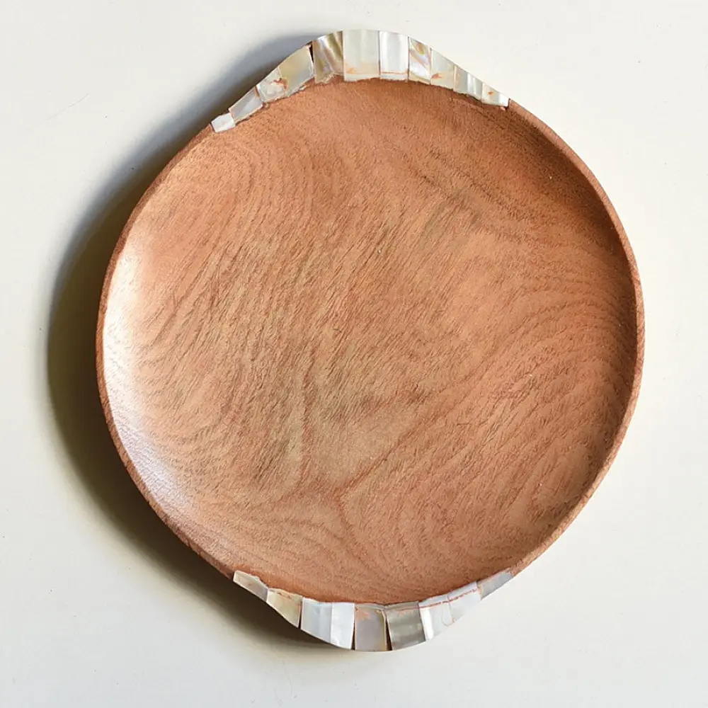 handmade wooden round platter with organic edge and natural finish