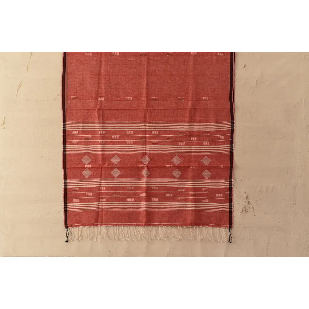 shop Handloom Soft Cotton Jamdani Stole - Tomato Red